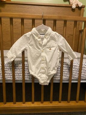 GAP Baby White Button-Front Onesie with Chest Pocket